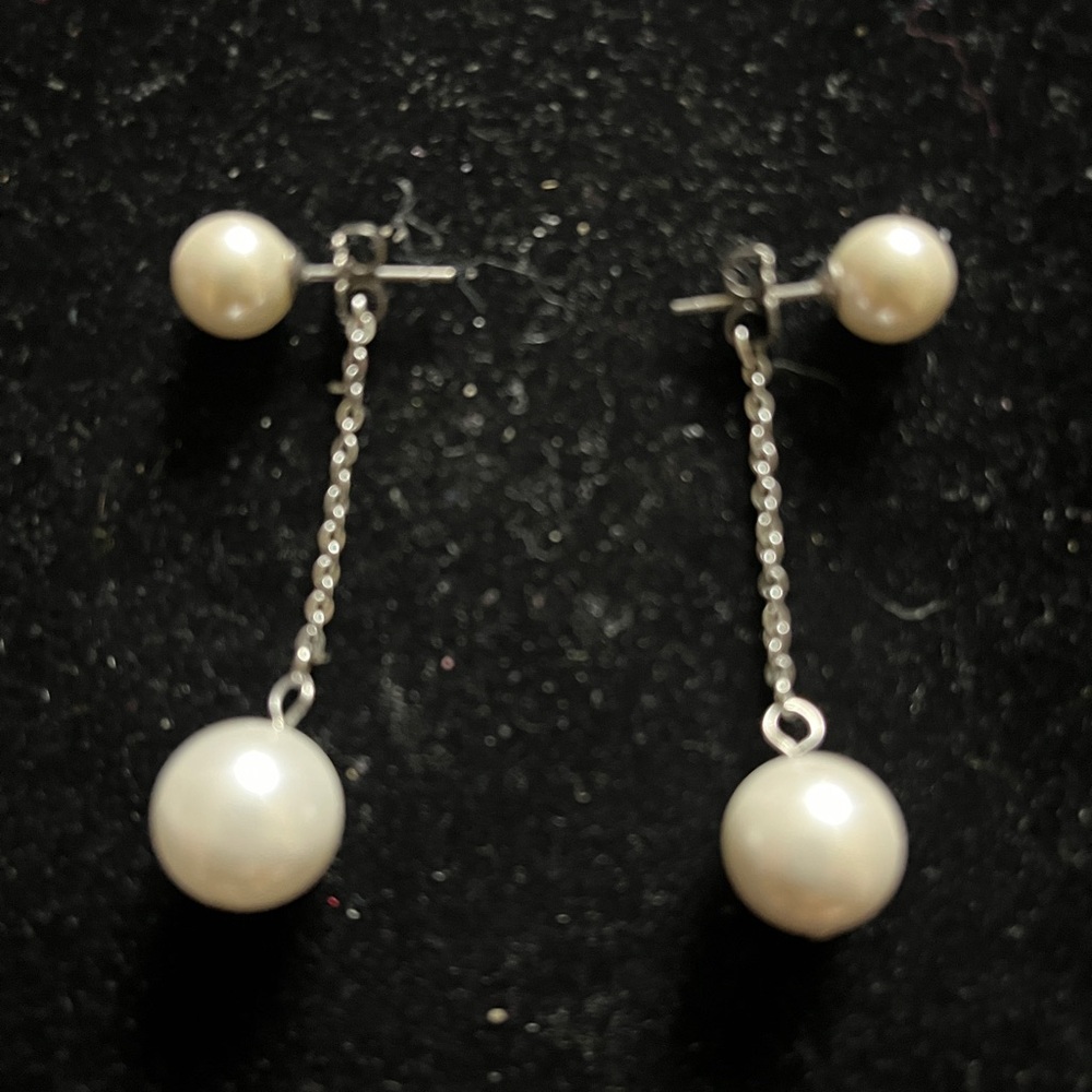 Tini Lux Silver and White Pearl Drop Earrings - Picture 14 of 16